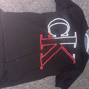 Black T-Shirt with Red and White Logo